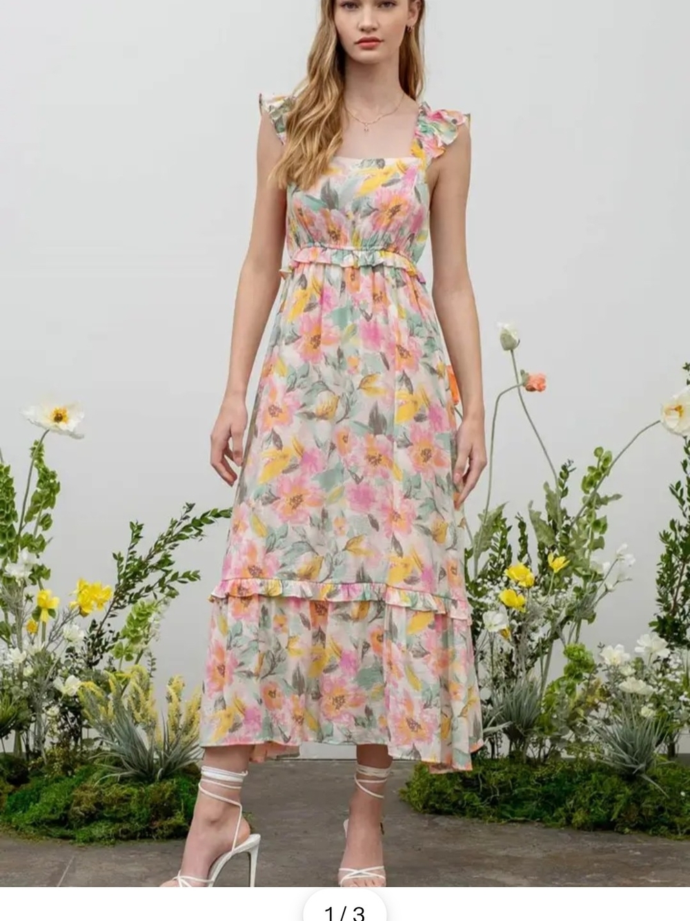 Blu Pepper Floral Midi Dress in Pink and Yellow